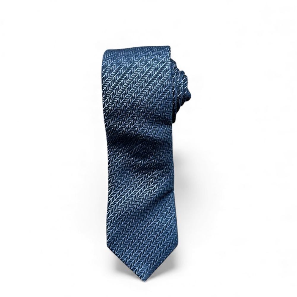 Charvet Paris Silk Chevron Tie — Blue Jacquard Luxury Necktie